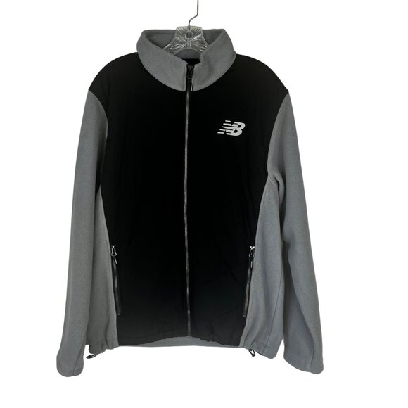 New Balance Fleece Jacket Mens Medium Black Gray Full Zip - Picture 1 of 10